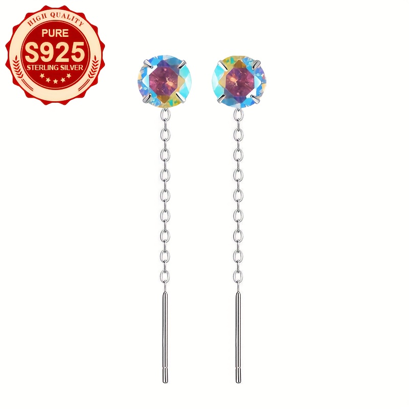 Women's S925 Silver Iridescent Round Synthetic Zirconia Earrings